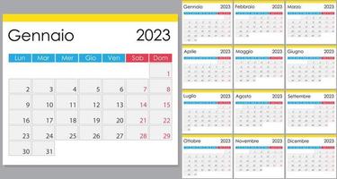 Calendar 2023 on Italian language, week start on Monday vector