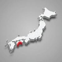 Kochi region location within Japan 3d map vector