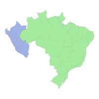 High quality political map of Brazil and Peru with borders of the regions or provinces vector