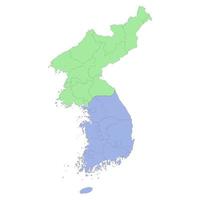 High quality political map of South Korea and North Korea with borders of the regions or provinces vector