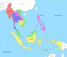 map of Southeast Asia with borders of the states. vector