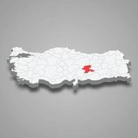 Malatya region location within Turkey 3d map vector