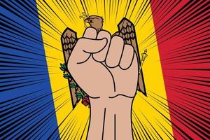 Human fist clenched symbol on flag of Moldova vector