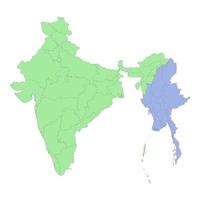 High quality political map of India and Myanmar with borders of vector