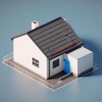 3d render of house in isometric projection on blue background real estate house concept artwork photo