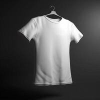 blanco camiseta Bosquejo aislado en gris antecedentes. 3d representación ai generado obra de arte foto