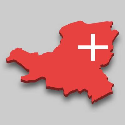 3d isometric Map of Schwyz is a region of Switzerland