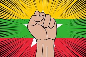 Human fist clenched symbol on flag of Myanmar vector