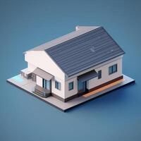 3d render of house in isometric projection on blue background real estate house concept artwork photo