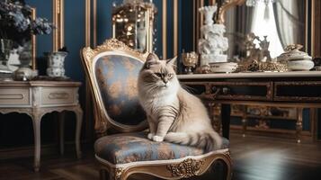 A charming and fluffy white kitten sitting down, art work photo