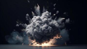 Big explosion with smoke and fire on black background artwork photo