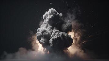 Big explosion with smoke and fire on black background artwork photo