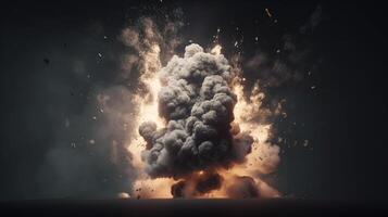 Big explosion with smoke and fire on black background artwork photo