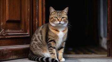 un encantador y mullido blanco gatito sentado abajo, ai generado Arte trabajo foto