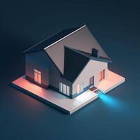 3d hacer de casa en isométrica proyección en azul antecedentes real inmuebles casa concepto ai generado obra de arte foto