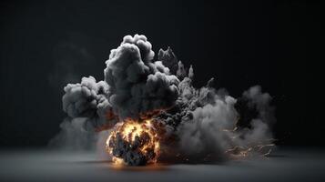 Big explosion with smoke and fire on black background artwork photo