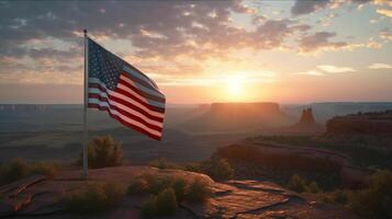 United States of America flag waving in the wind at sunset artwork photo