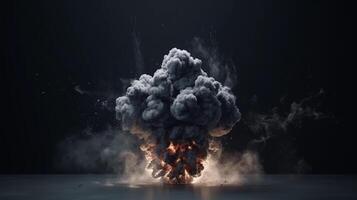 Big explosion with smoke and fire on black background artwork photo