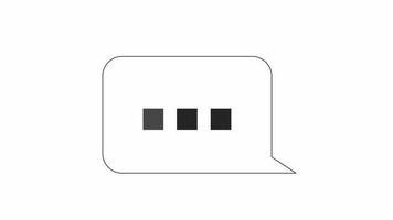 Animated bw three dots message. Black and white thin line icon 4K video footage for web design. Ellipsis in texting isolated monochromatic flat element animation with alpha channel transparency
