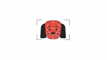 AI analyzing dog face animation. Animated canine animal 2D cartoon flat colour line character. Computer vision 4K video concept footage on white with alpha channel transparency for web design