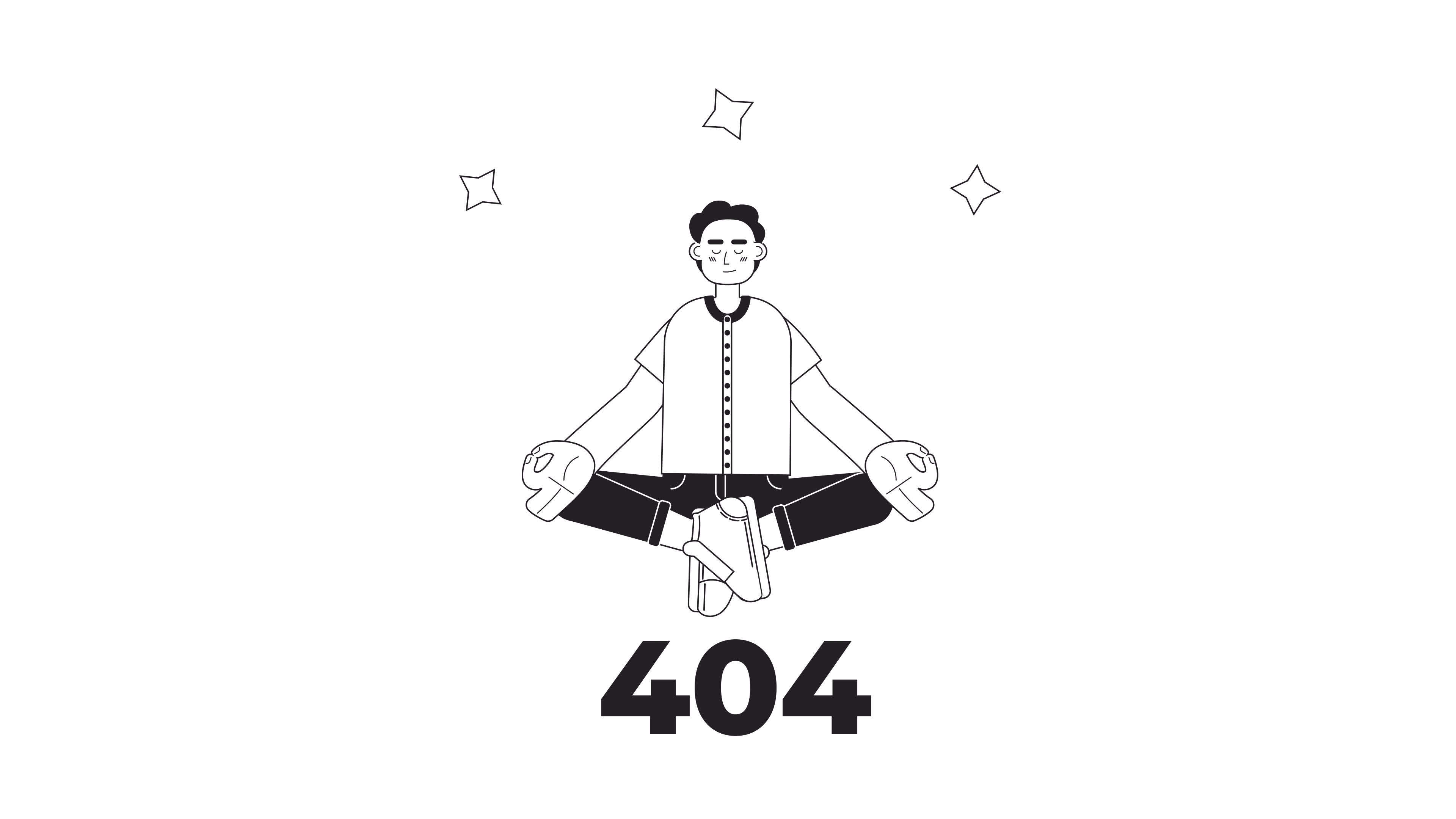 Animated bw meditation 404 error. Man doing yoga. Empty