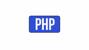 Animated PHP language button. Flat outline style icon 4K video footage for web design. Scripting isolated colorful thin line element animation on white background with alpha channel transparency