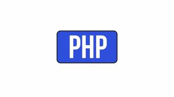 Animé php Langue bouton. plat contour style icône 4k vidéo métrage pour la toile conception. script isolé coloré mince ligne élément animation sur blanc Contexte avec alpha canal transparence video