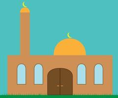 Masjid and Mosque, brown walls and orange dome and yellow crescent moon, Muslim place of worship, Masjid vector illustration, religious building, suitable for social media and educational content