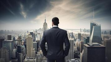 Young Entrepreneur Standing Proud in Front of Office Buildings, artwork photo