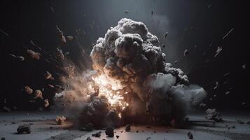 Big explosion with smoke and fire on black background artwork photo