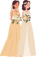 lesbienne couple mariage. homosexuel mariage. les mariées dans robe lgbt jeunes mariés. png