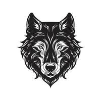 cool wolf, vintage logo concept black and white color, hand drawn illustration vector