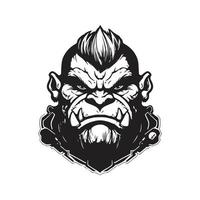 fighter orc, vintage logo concept black and white color, hand drawn illustration vector