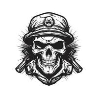 skull soldier, vintage logo concept black and white color, hand drawn illustration vector