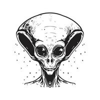 alien, vintage logo concept black and white color, hand drawn illustration vector