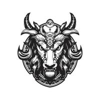 wolf wearing viking helmet, vintage logo concept black and white color, hand drawn illustration vector