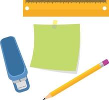 vector imagen de un lápiz, un pegajoso Nota y un engrapadora