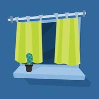 Vector Image Of A Window With Green Curtains