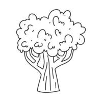 Cute tree in hand drawn doodle style. Vector illustration isolated on white background, Coloring book.