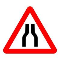 Traffic Sign. Warning Narrow Road Ahead on white background. vector