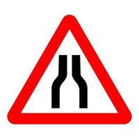 Traffic Sign. Warning Narrow Road Ahead on white background. vector