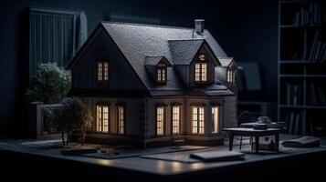 3D rendering of a house with solar panels on the roof. artwork photo