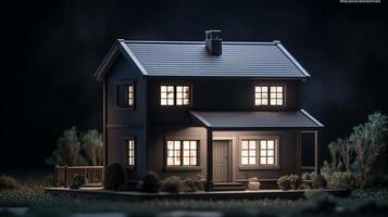 3D rendering of a house with solar panels on the roof. artwork photo