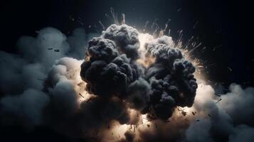 Big explosion with smoke and fire on black background artwork photo