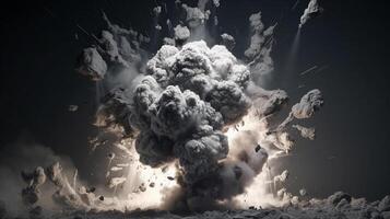 Big explosion with smoke and fire on black background artwork photo