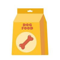 Dog food, yellow bag package. Pet meal. Vector illustration.