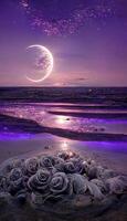 the picture is transparent a purple crescent moon. . photo