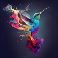 hummingbird made of water splash colorful smoke. photo