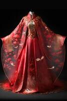 The amazing red ancient Chinese thousand layered wedding. generative ai photo