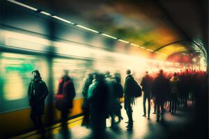 abstract zooming passengers in subway. . photo